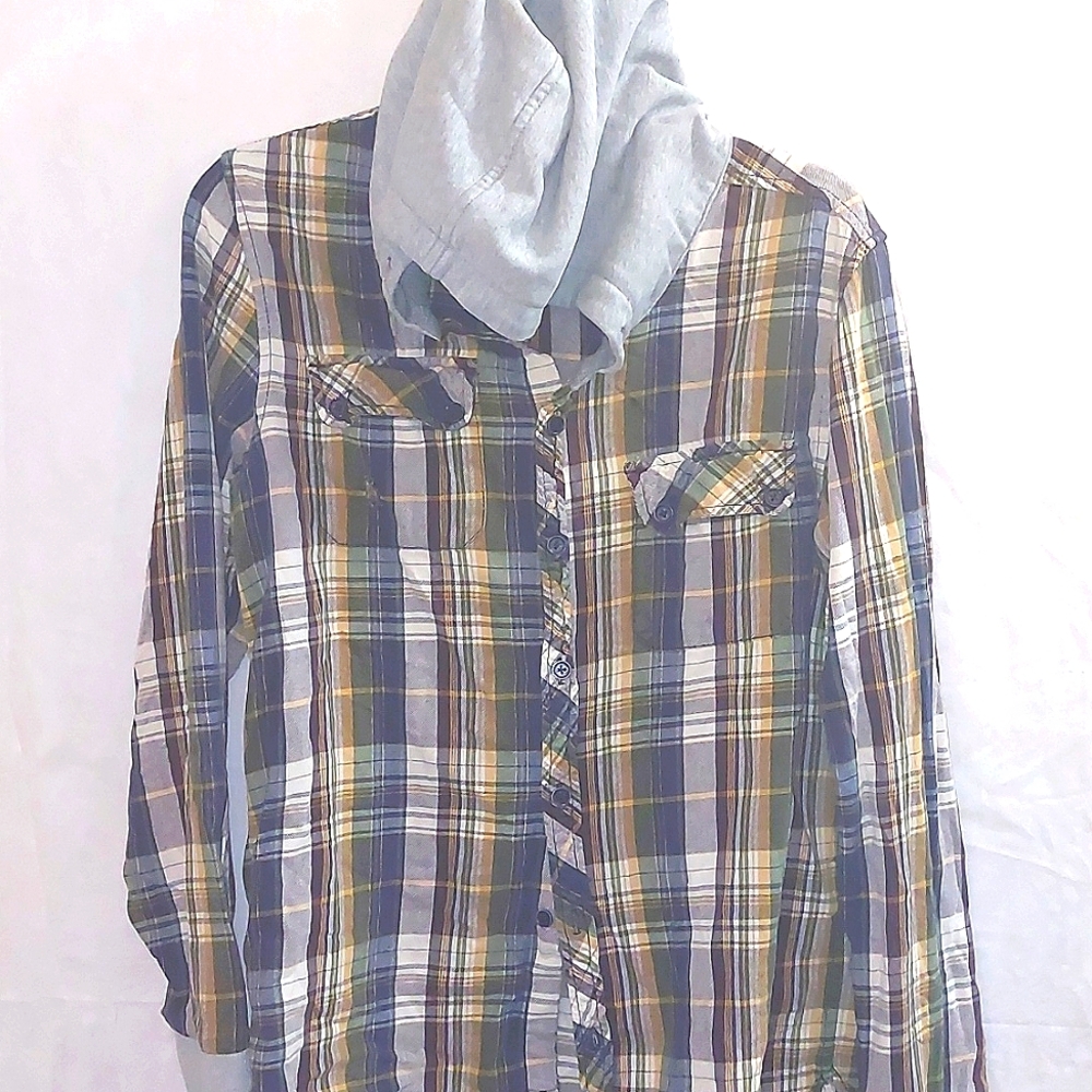 5cm Men's Button Down Plaid Hoodies Lightweight Long Sleeve Jacket Size-Large